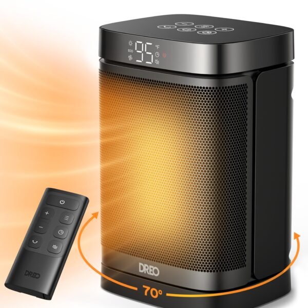 Dreo Space Heater, 1500W Portable Electric Heaters for Indoor Use, PTC Ceramic Heater for Office with Remote, Thermostat, 70?Oscillation, 12H Timer, 5 Modes, Safe Quiet Room Heater for Bedroom